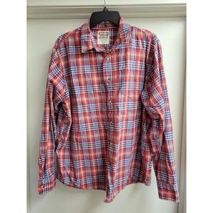 Wrangler Jeans Co Mens Button Down Shirt Size XL Red White Plaid Long Sleeve